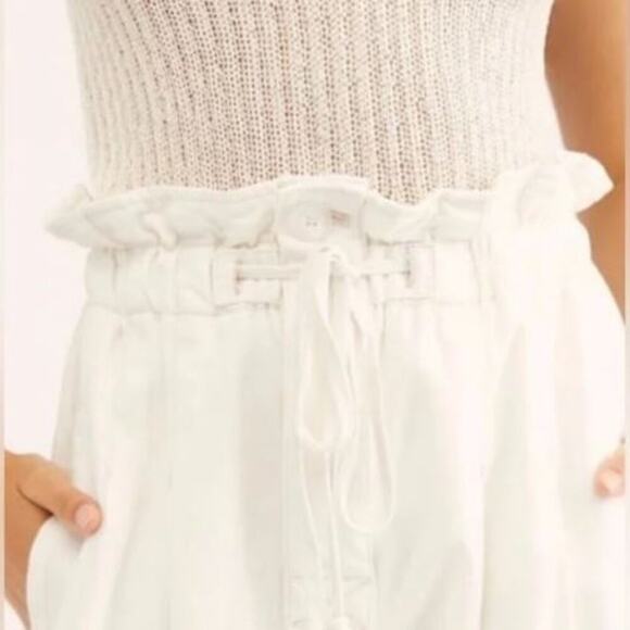 Free People Margate Pleated Trousers Pants White Small Paper Bag High Rise Ankle - Picture 3 of 15